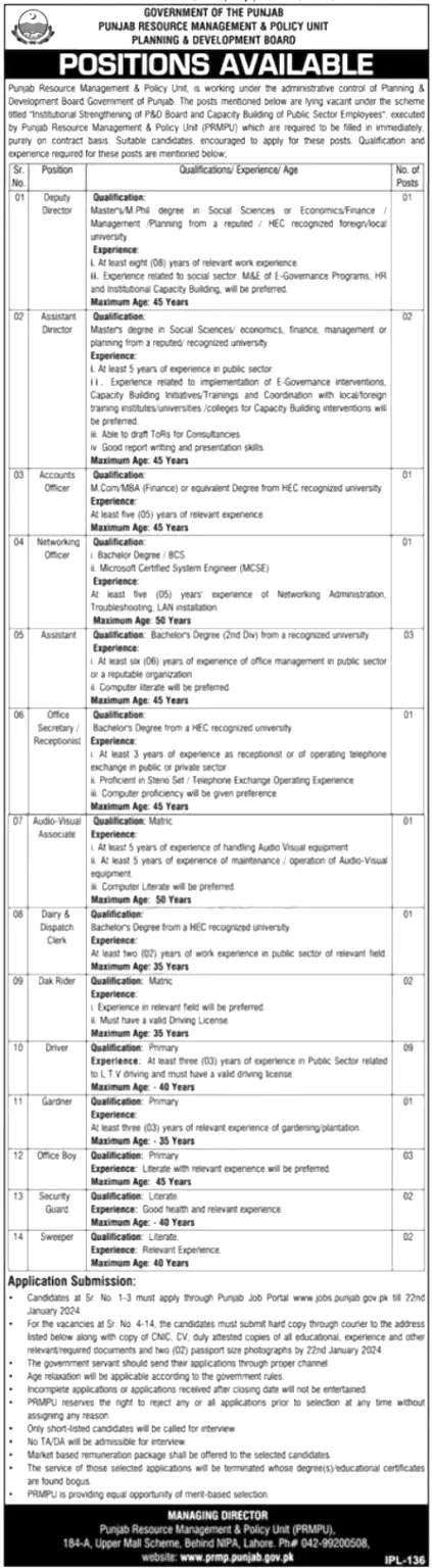 Planning & Development Board Punjab Jobs 2024