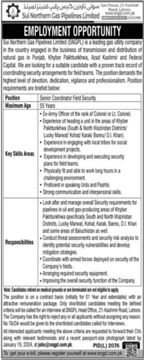 Sui Northern Gas Pipeline Limited Jobs 2024