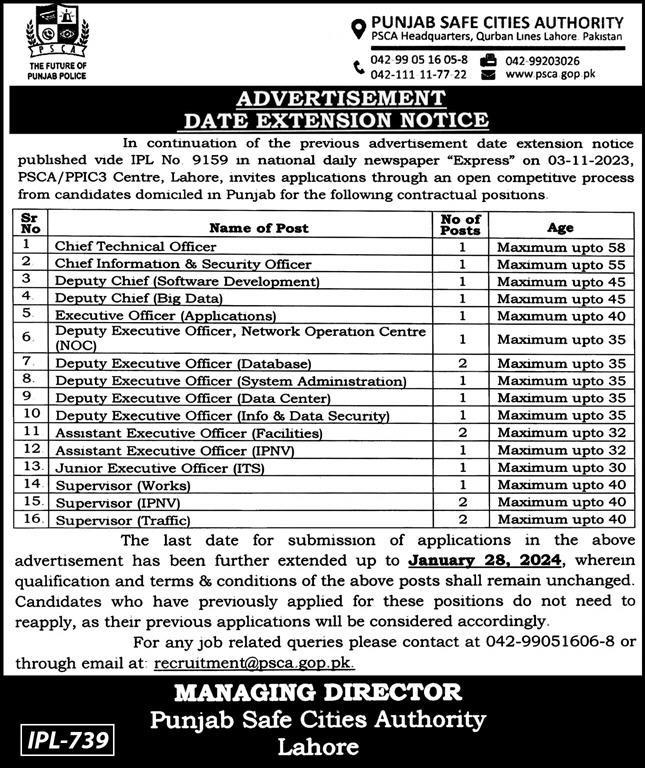 Punjab Safe Cities Authority Jobs 2024