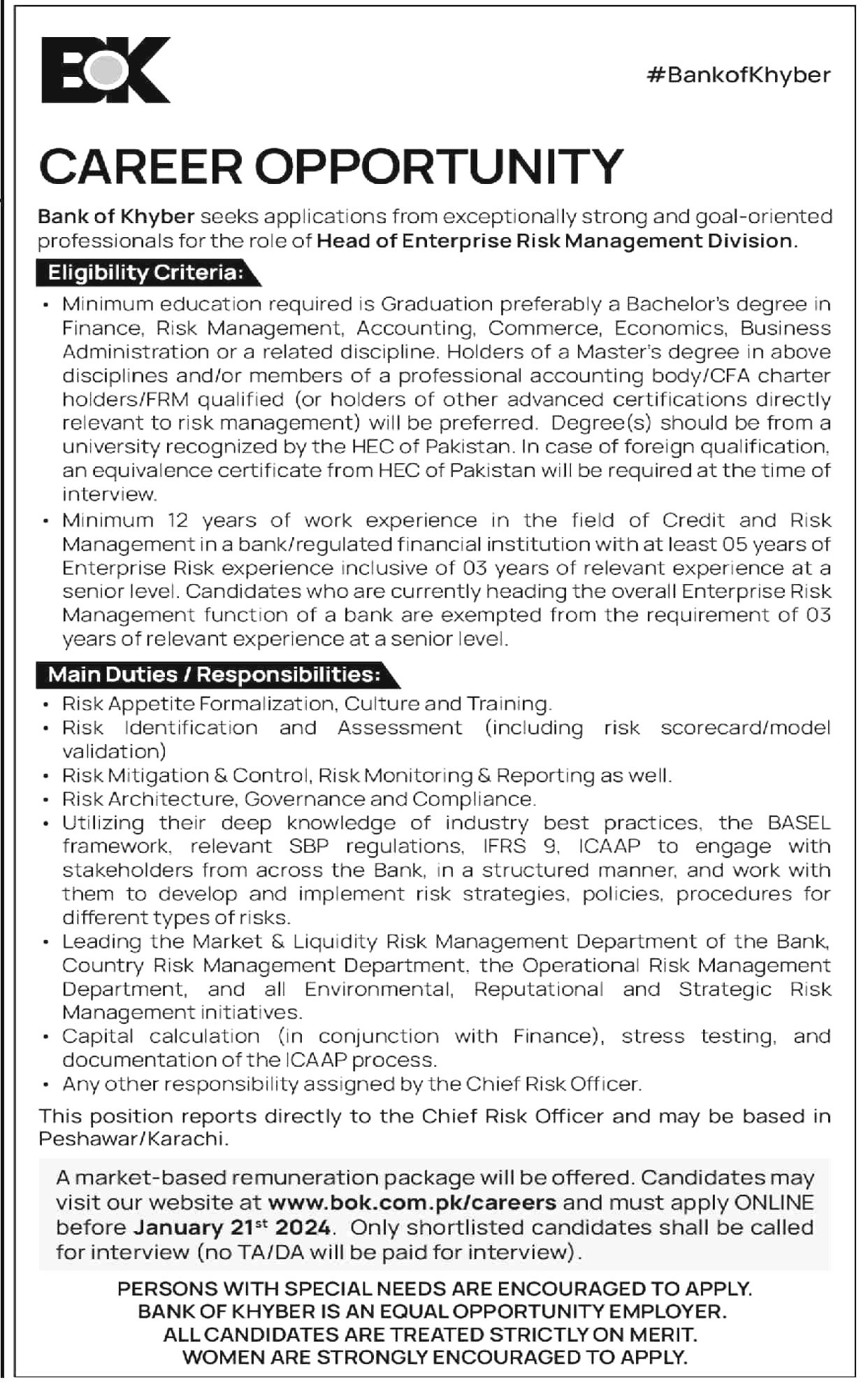 Bank Of Khyber Jobs 2024