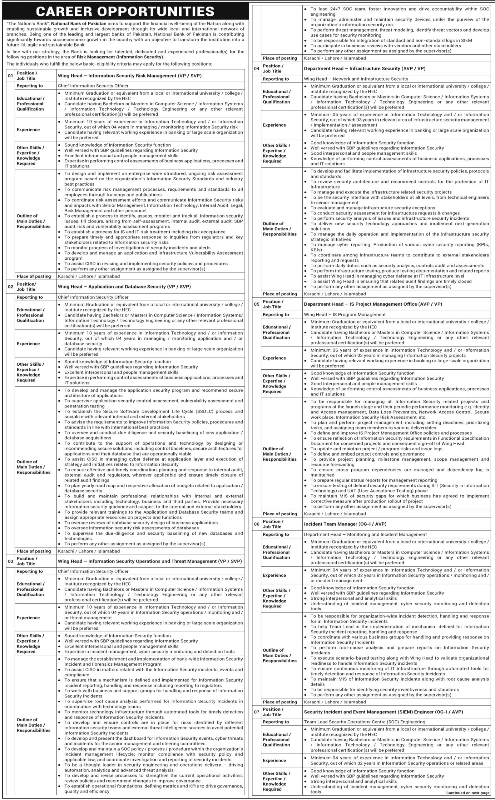 National Bank Of Pakistan Jobs 2024