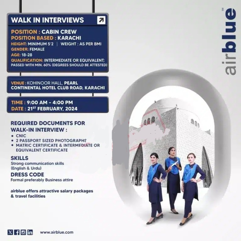 Airblue Cabin Crew Jobs 2024