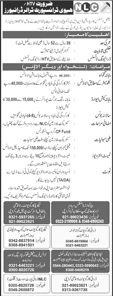 National Logistics Cell Jobs 2024