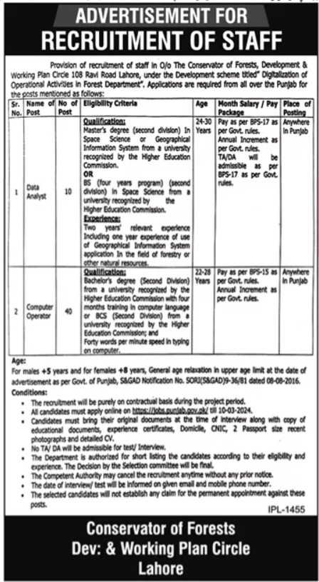 Conservator of Forests Jobs 2024