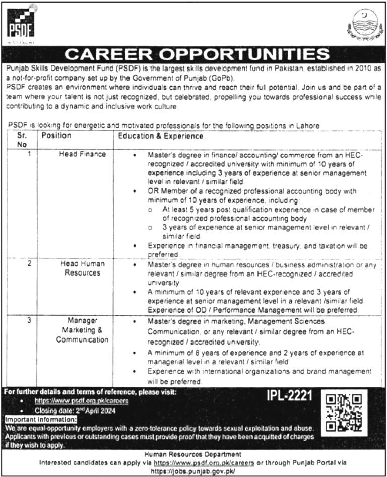 Punjab Skills Development Fund Jobs 2024