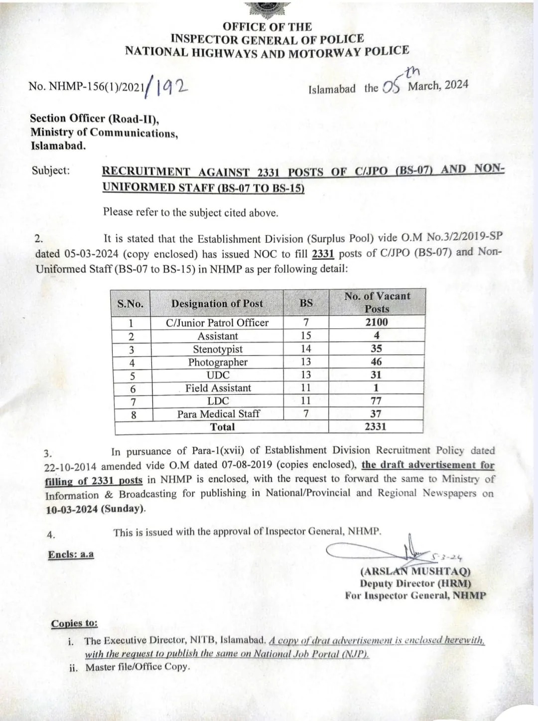 National Highways & Motorway Police Jobs 2024