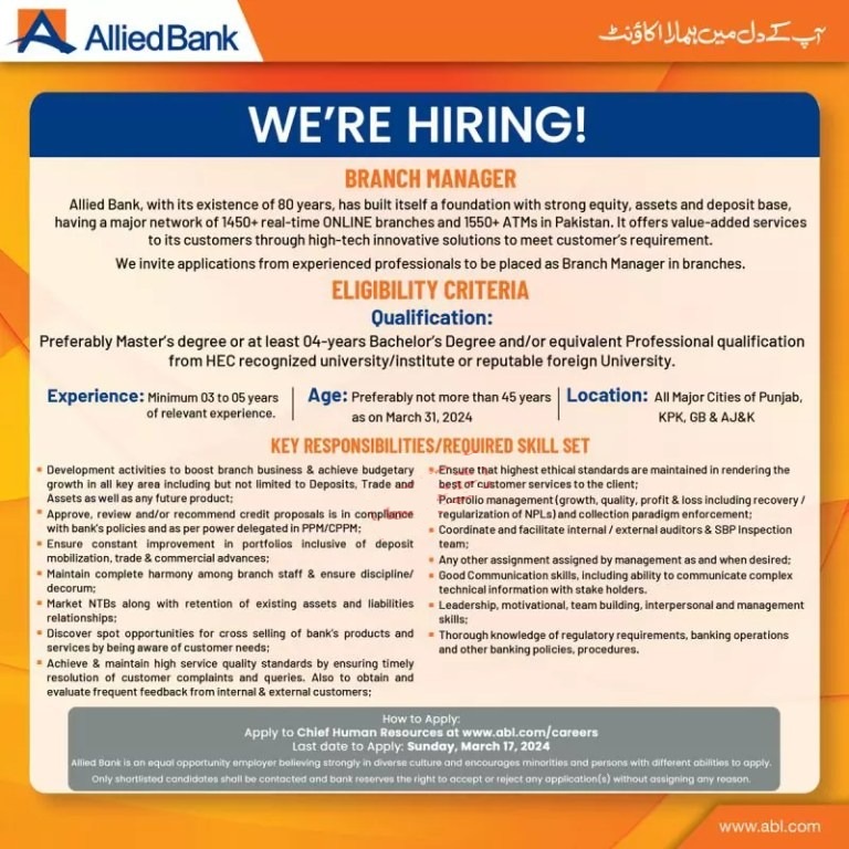 Allied Bank Jobs 2024