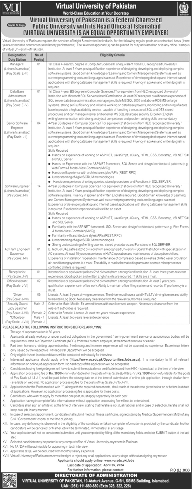 The Virtual University of Pakistan Jobs 2024