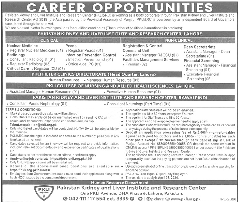 Pakistan Kidney And Liver Institute Jobs 2024