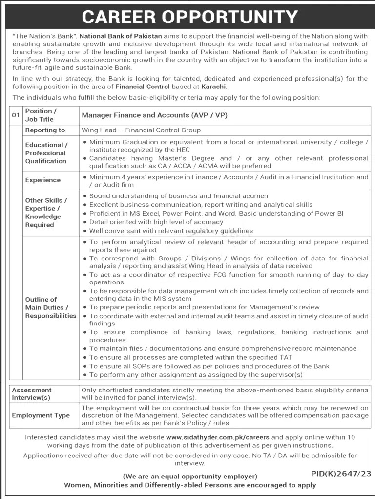 National Bank of Pakistan Jobs 2024