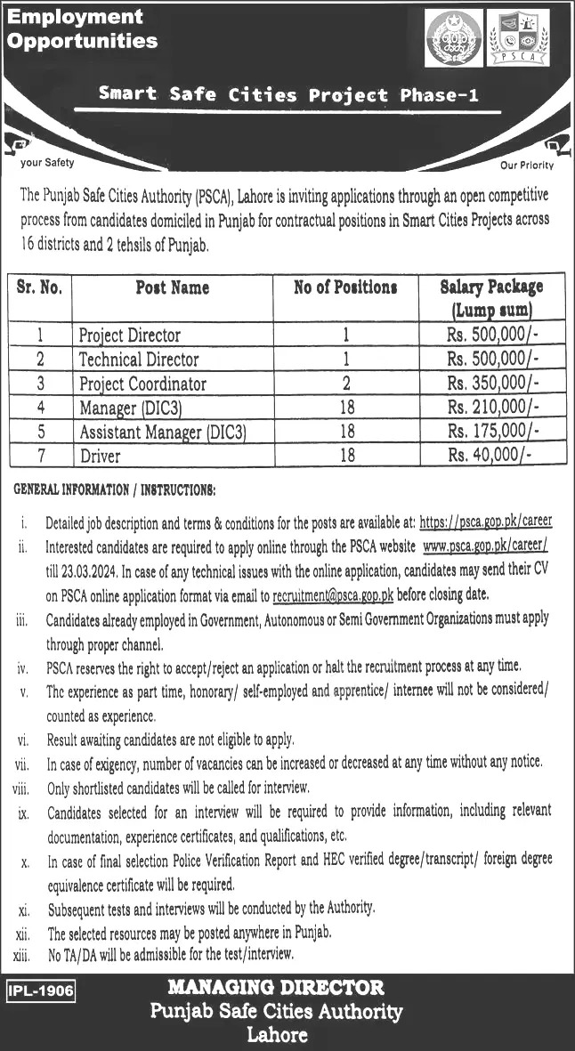 Punjab Safe Cities Authority Jobs 2024