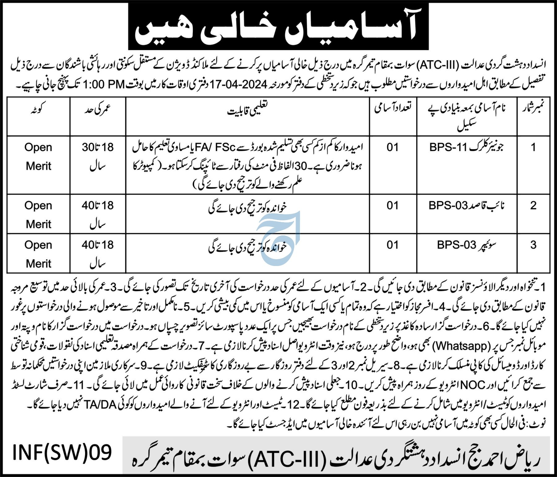 Anti Terrorism Court Jobs 2024