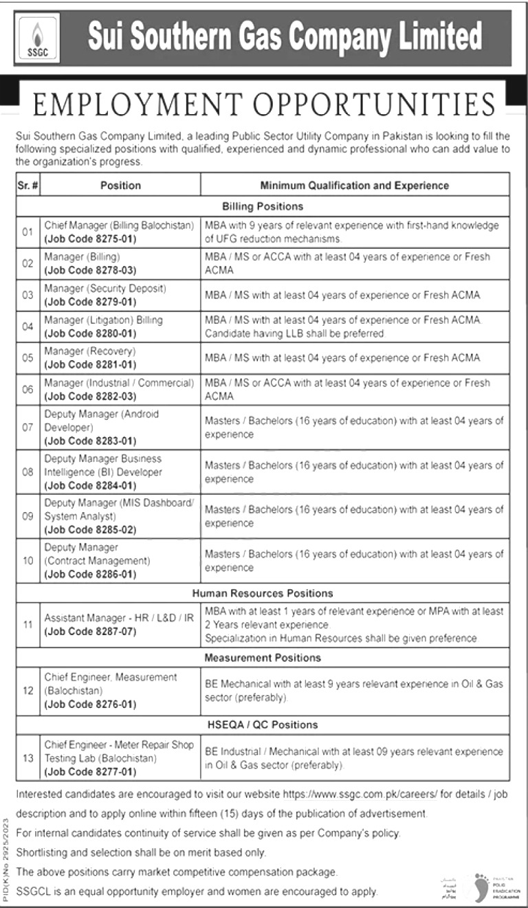 Sui Southern Gas Company Jobs 2024