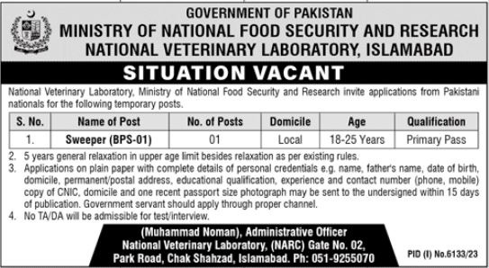 Ministry of National Food Security & Research Jobs 2024