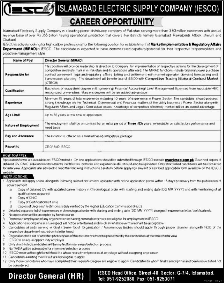 Islamabad Electric Supply Company Jobs 2024