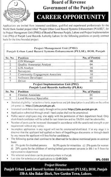 Board of Revenue Punjab Jobs 2024