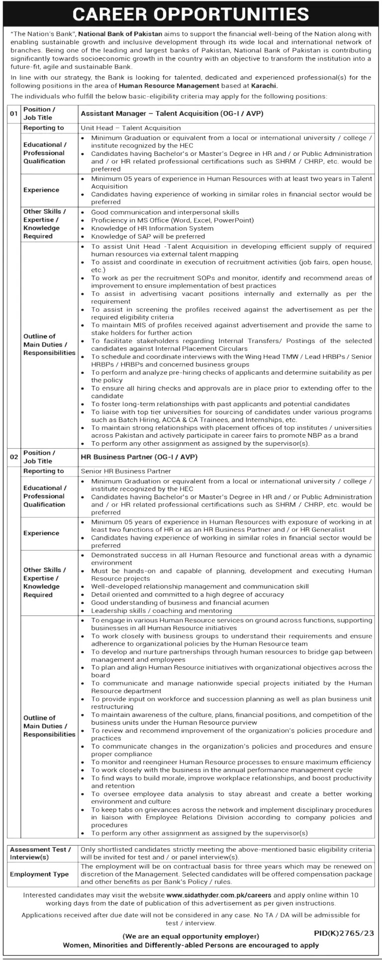 National Bank of Pakistan Jobs 2024