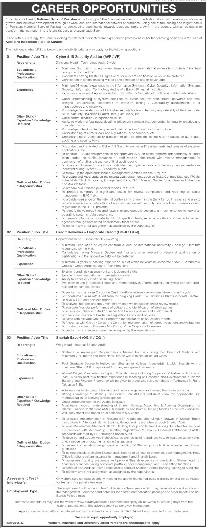 National Bank of Pakistan Jobs 2024