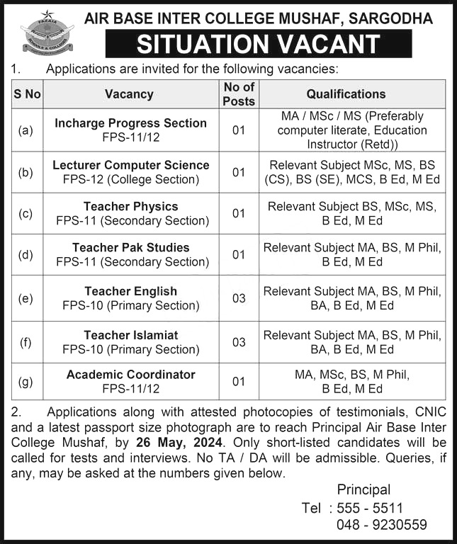 PAF Lecturer Jobs 2024