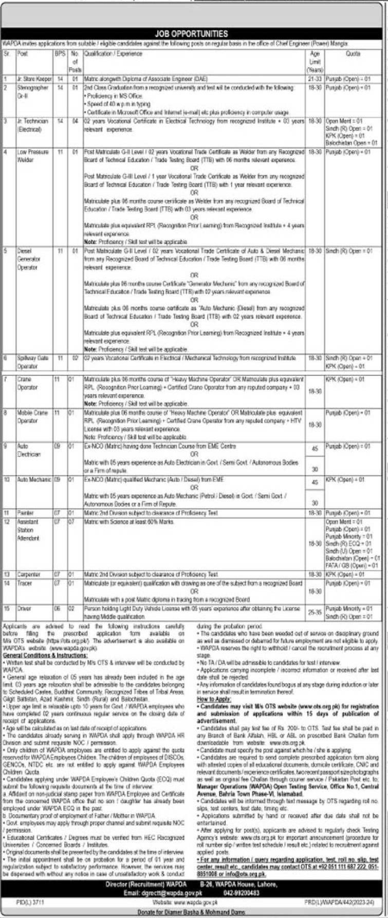 Water And Power Development Authority Jobs 2024