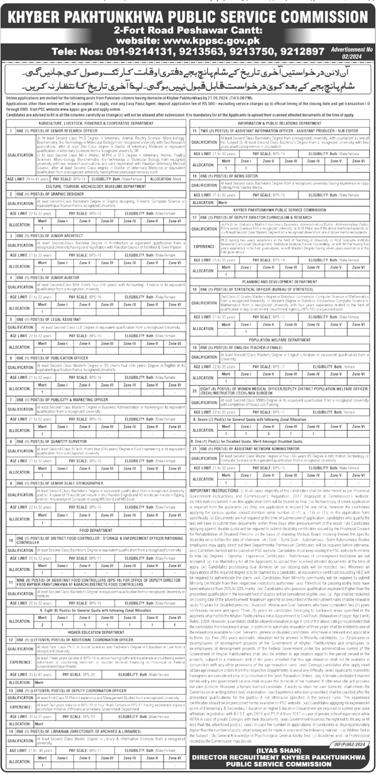 Khyber Pakhtunkhwa Public Service Commission Jobs 2024