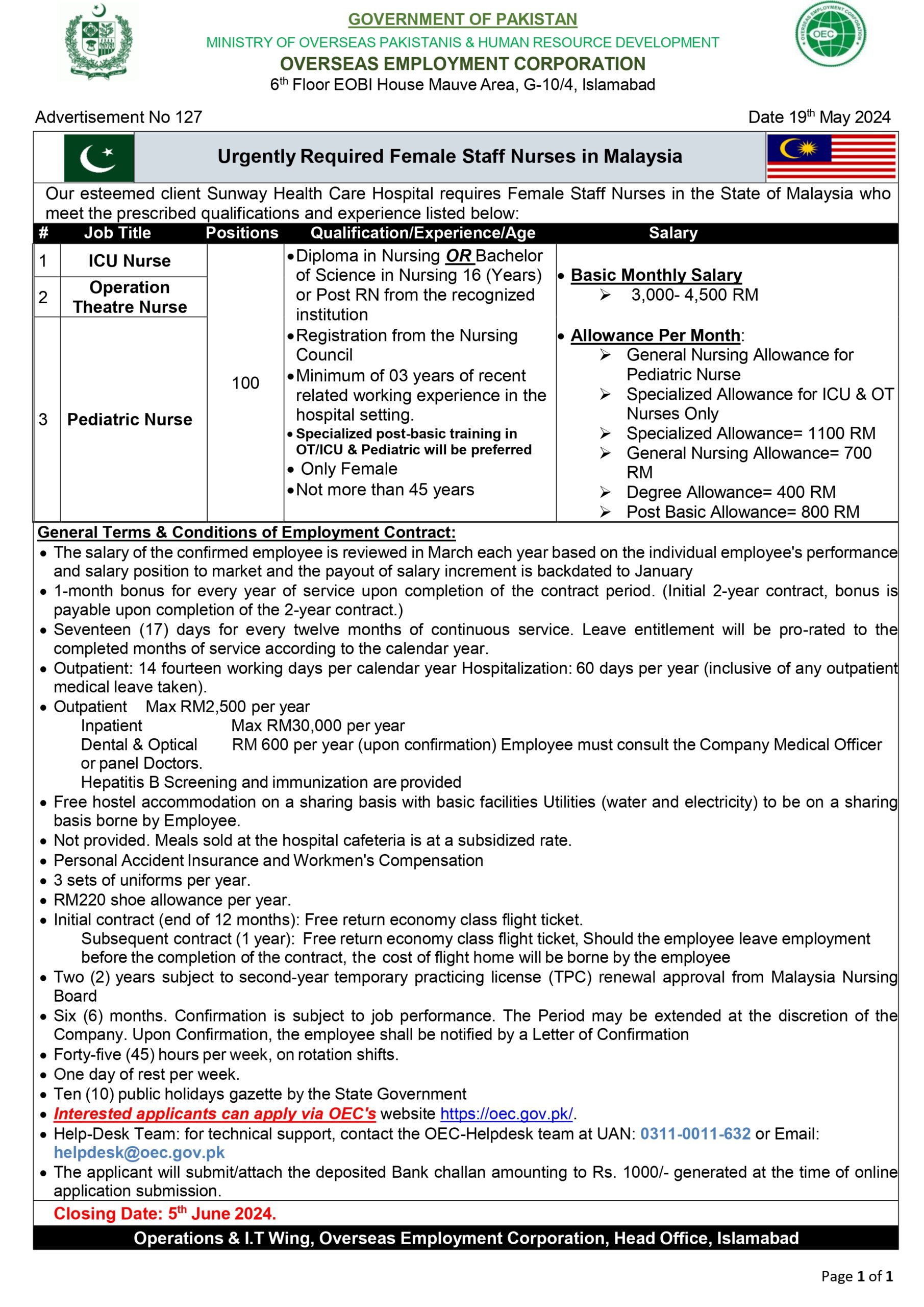 OEC Malaysia Jobs 2024