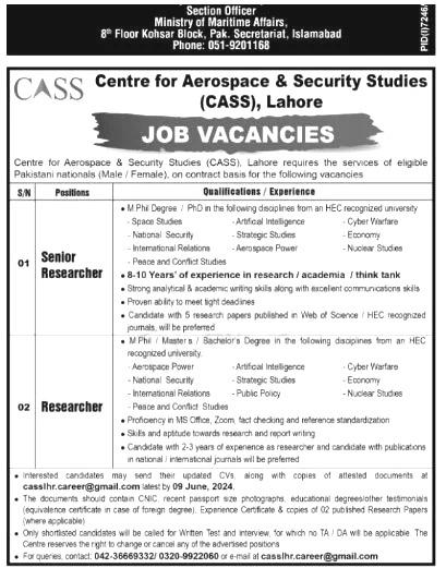 Centre for Aerospace And Security Studies Jobs 2024