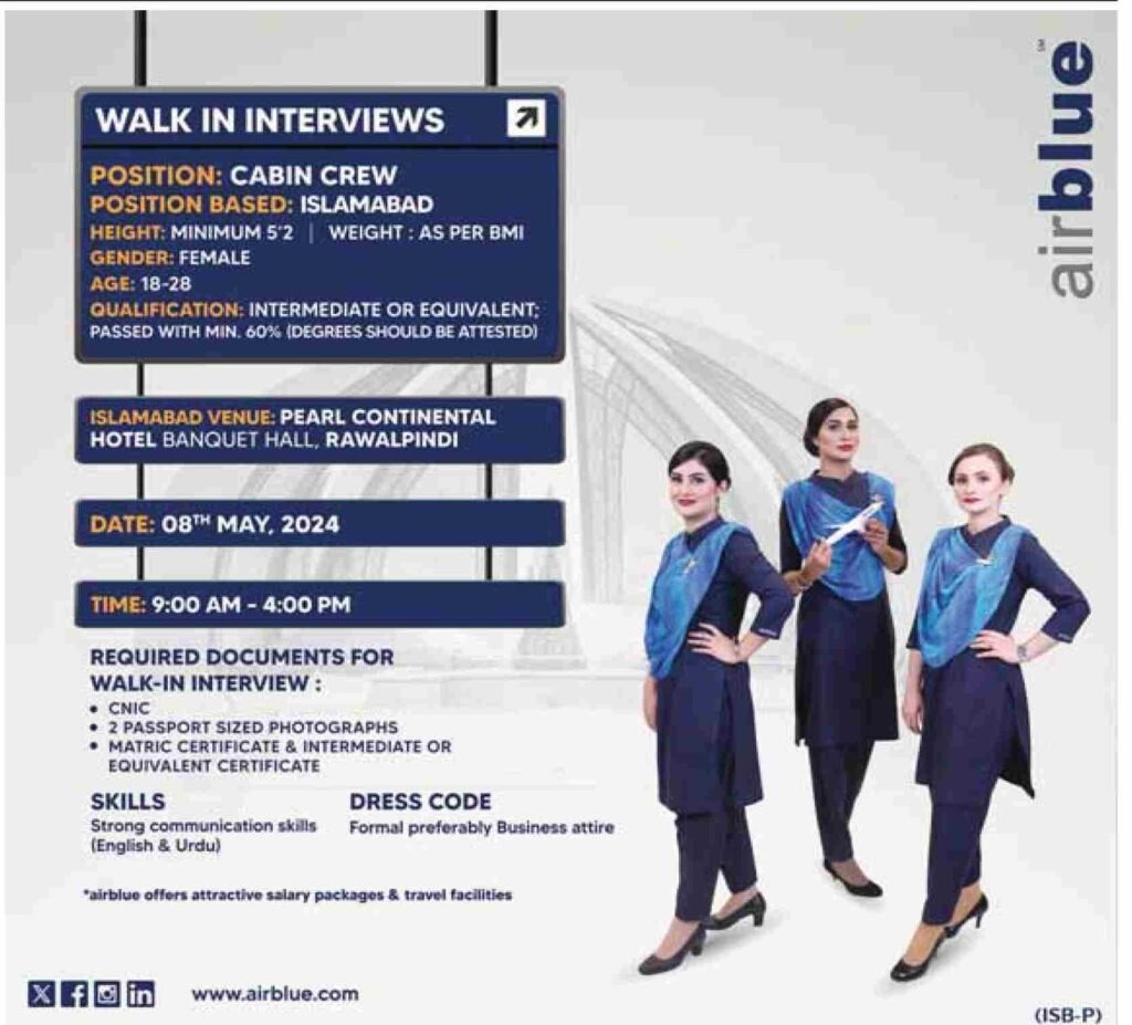 Air Blue Cabin Crew Jobs 2024