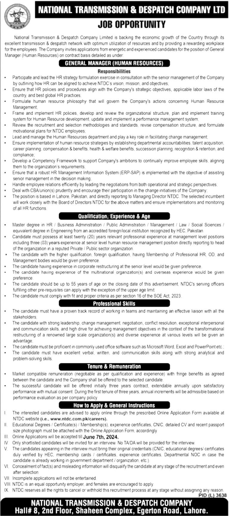 National Transmission & Despatch Company Jobs 2024