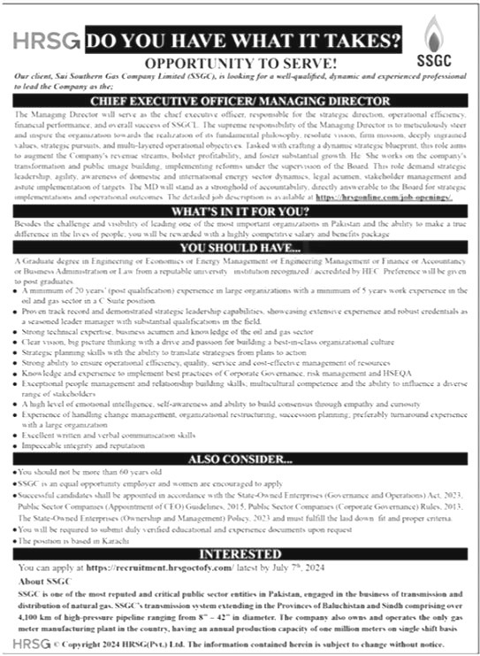 Sui Southern Gas Company Jobs 2024