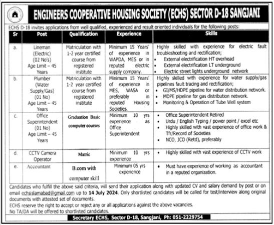 Engineers Cooperative Housing Society Jobs 2024