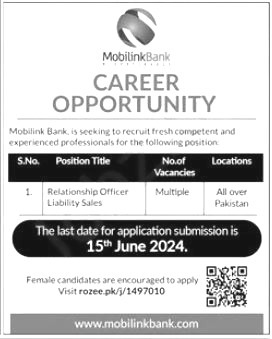 Mobilink Microfinance Bank Jobs 2024