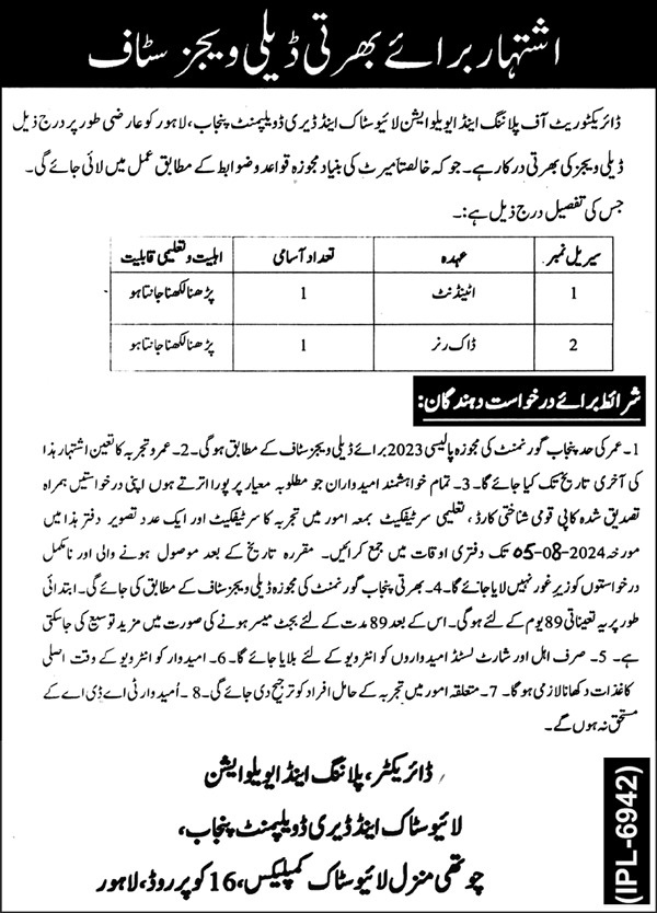 Livestock And Dairy Development Department Jobs 2024