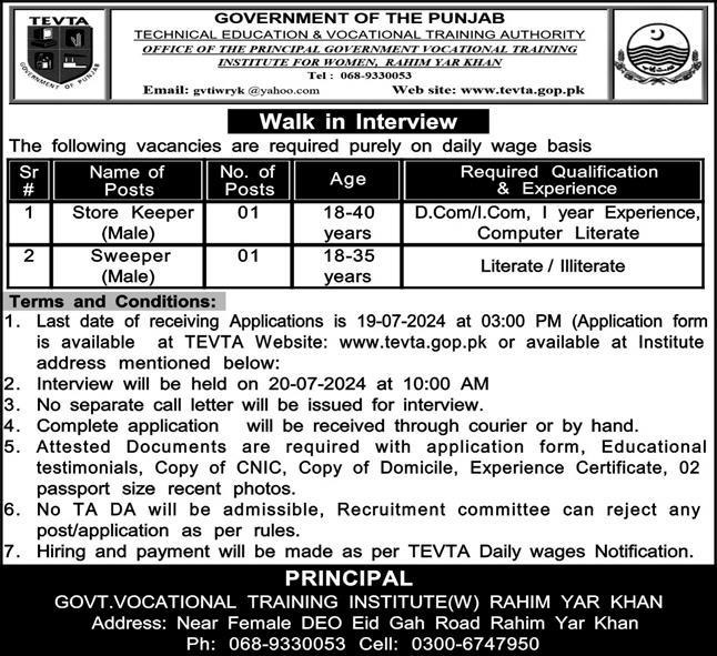 Vocational Training Institute Jobs 2024