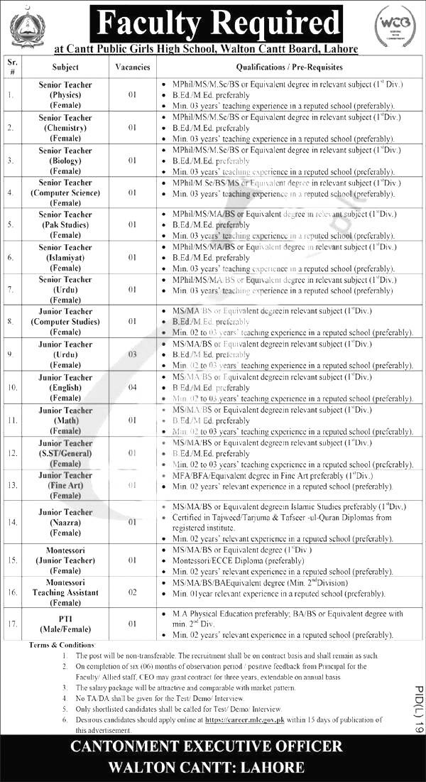 Walton Cantonment Board Jobs 2024