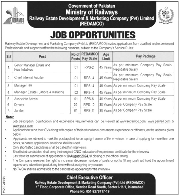 Railway Estate Development And Marketing Jobs 2024