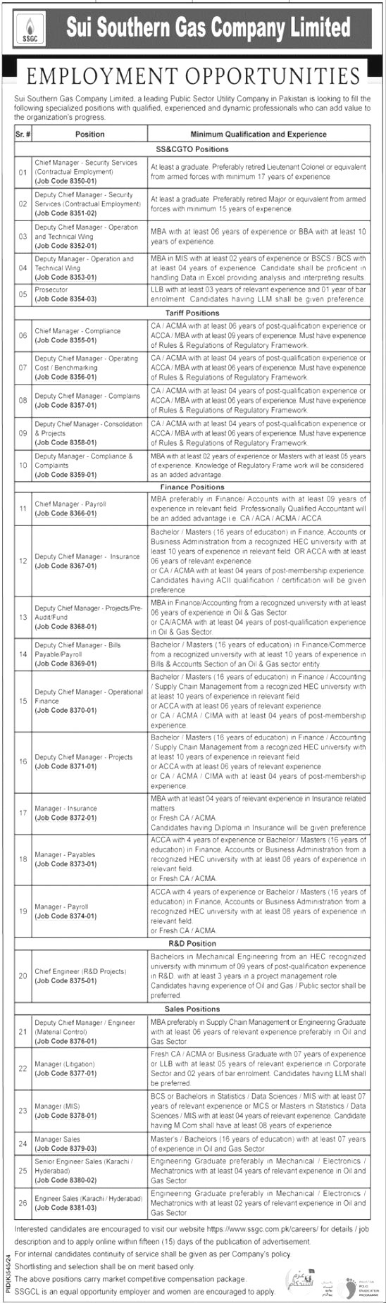 Sui Southern Gas Company Jobs 2024