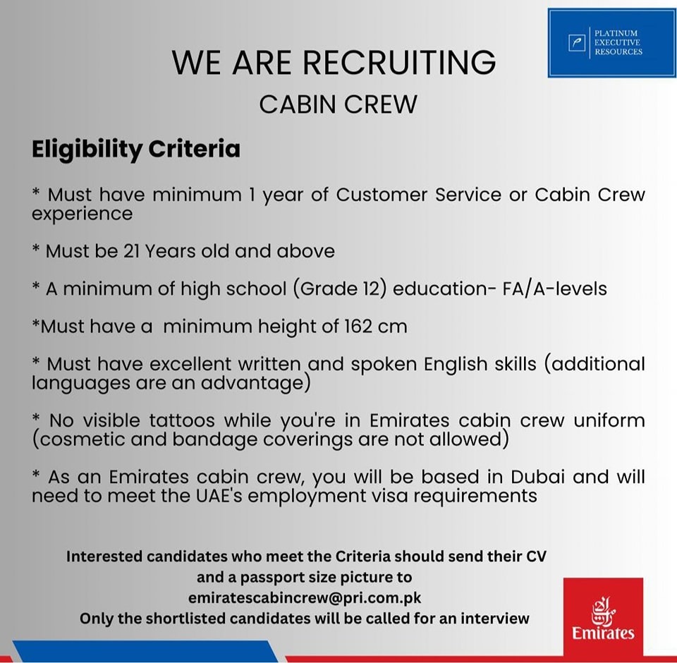 Emirates Cabin Crew Jobs 2024