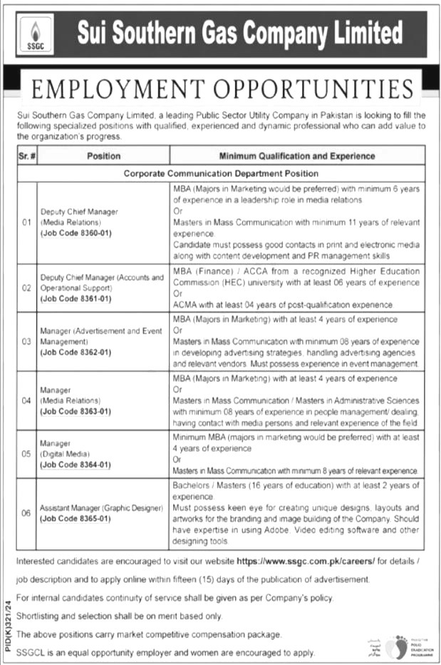 Sui Southern Gas Company Limited Jobs 2024