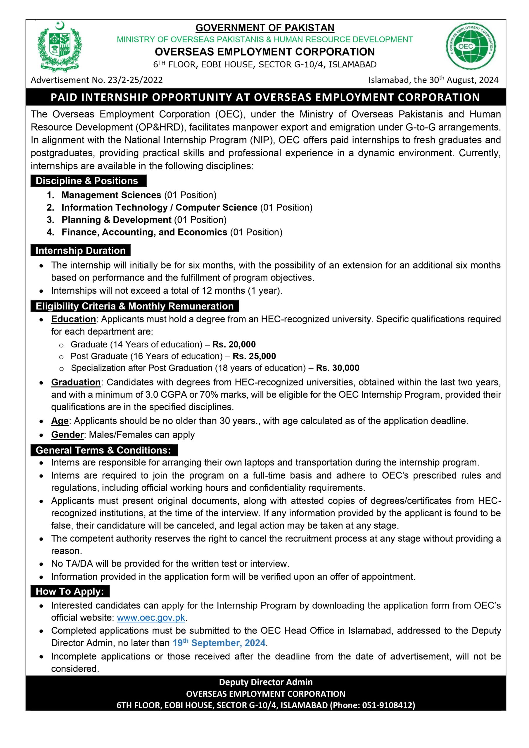 OEC PAID INTERNSHIP Jobs 2024