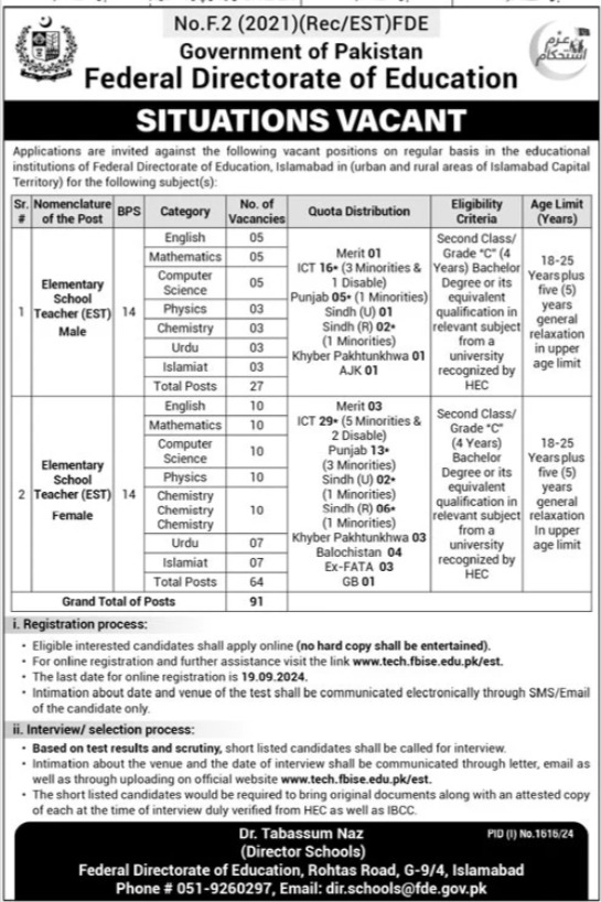 Federal Directorate Of Education Jobs 2024