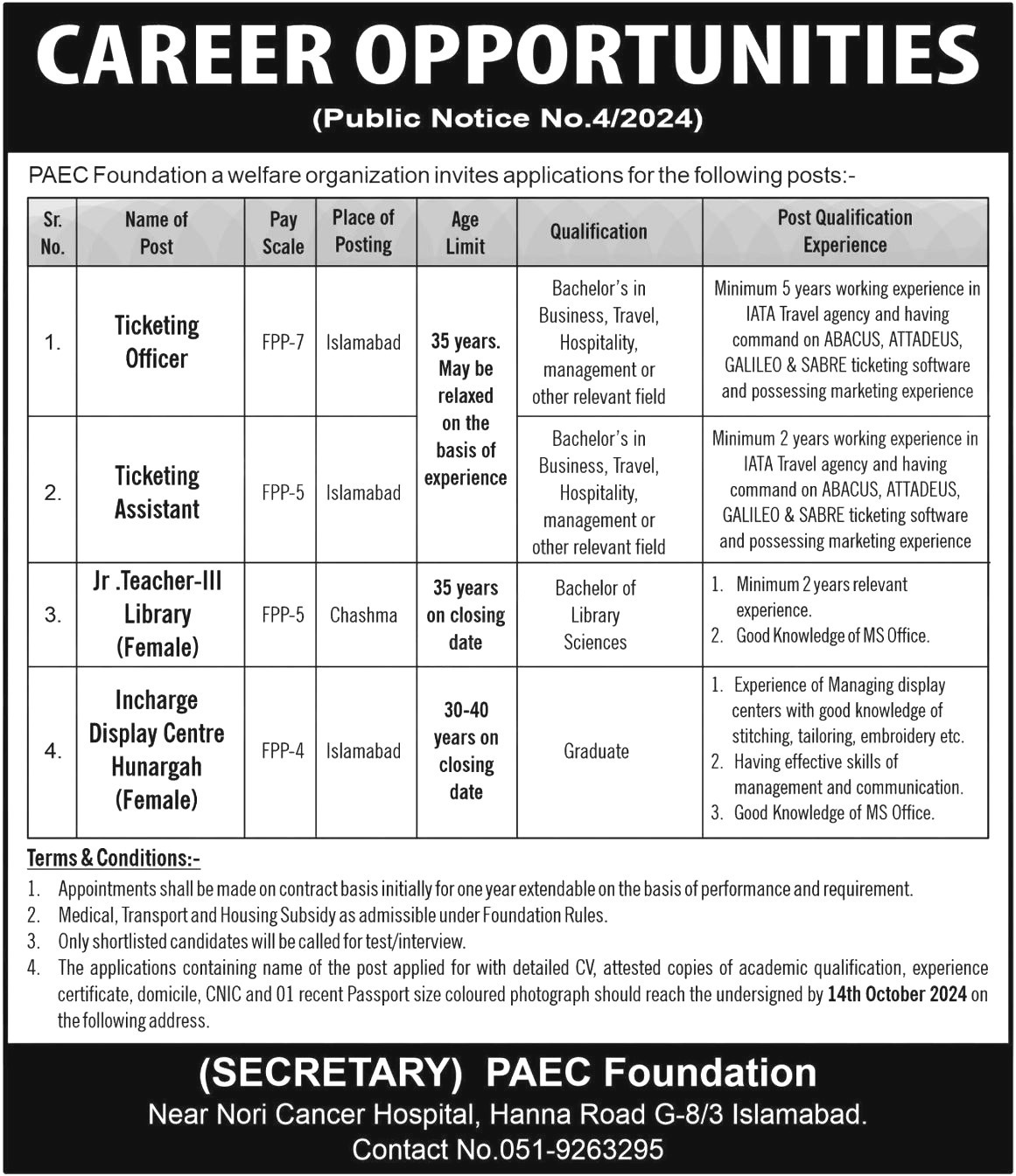 PAEC Foundation Jobs 2024