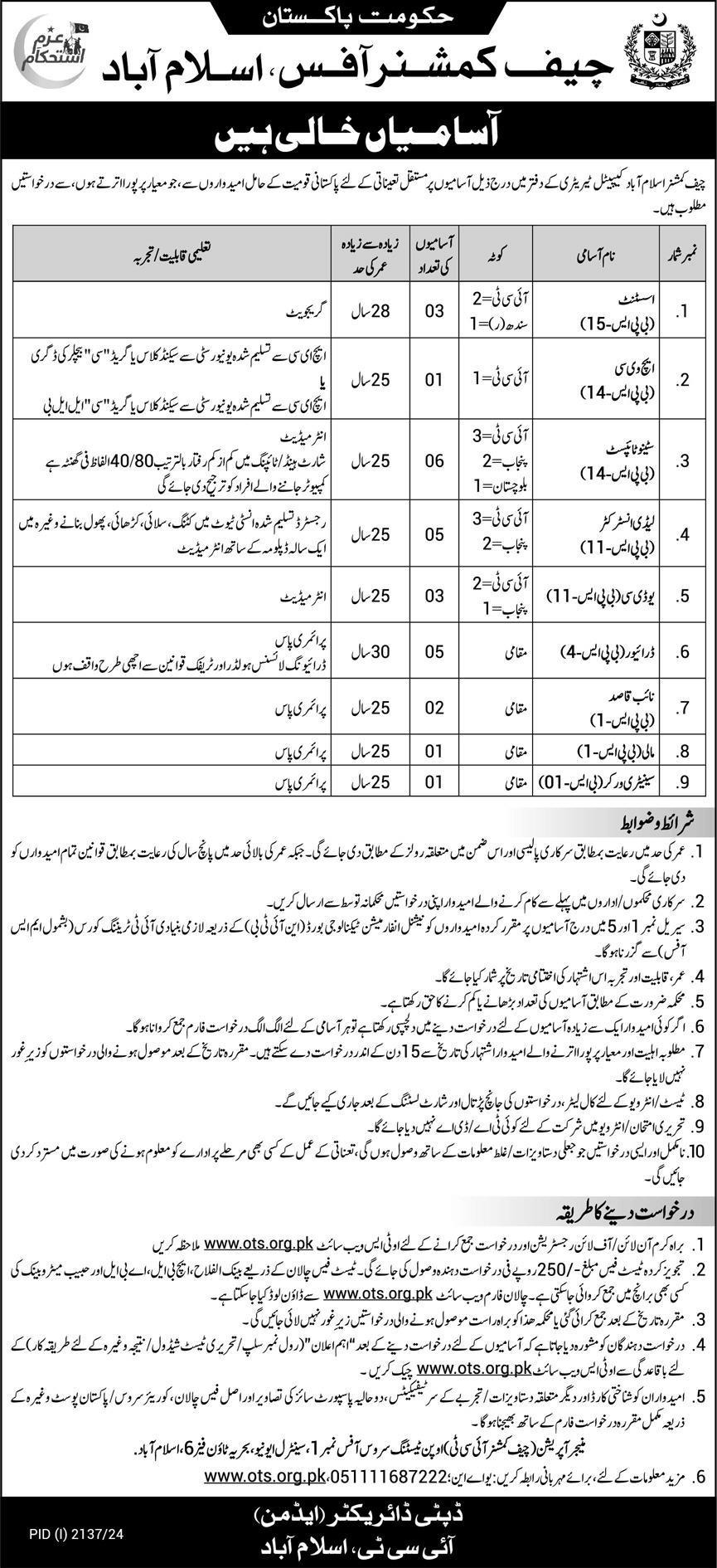 Chief Commissioner Office Jobs 2024