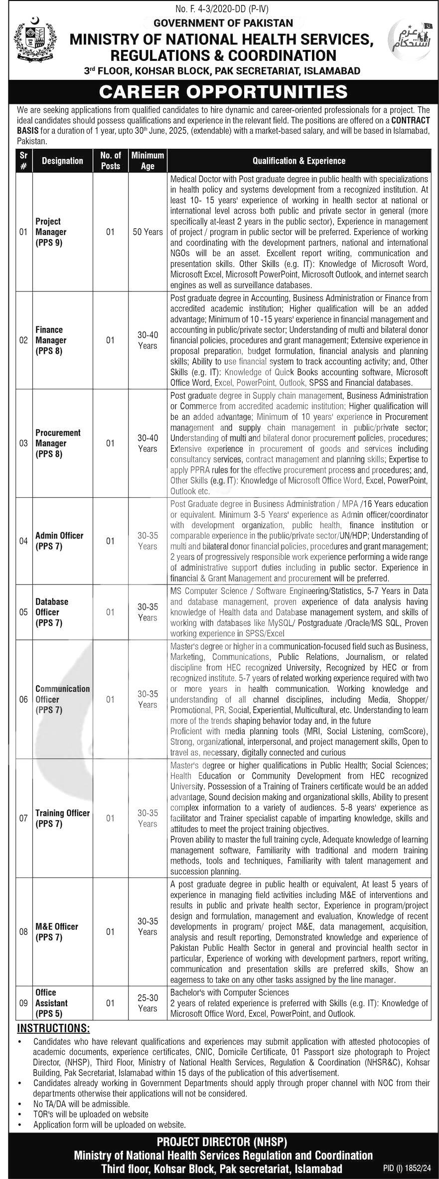 Ministry of National Health Services Jobs 2024