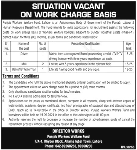 Labour Welfare Department Jobs 2024