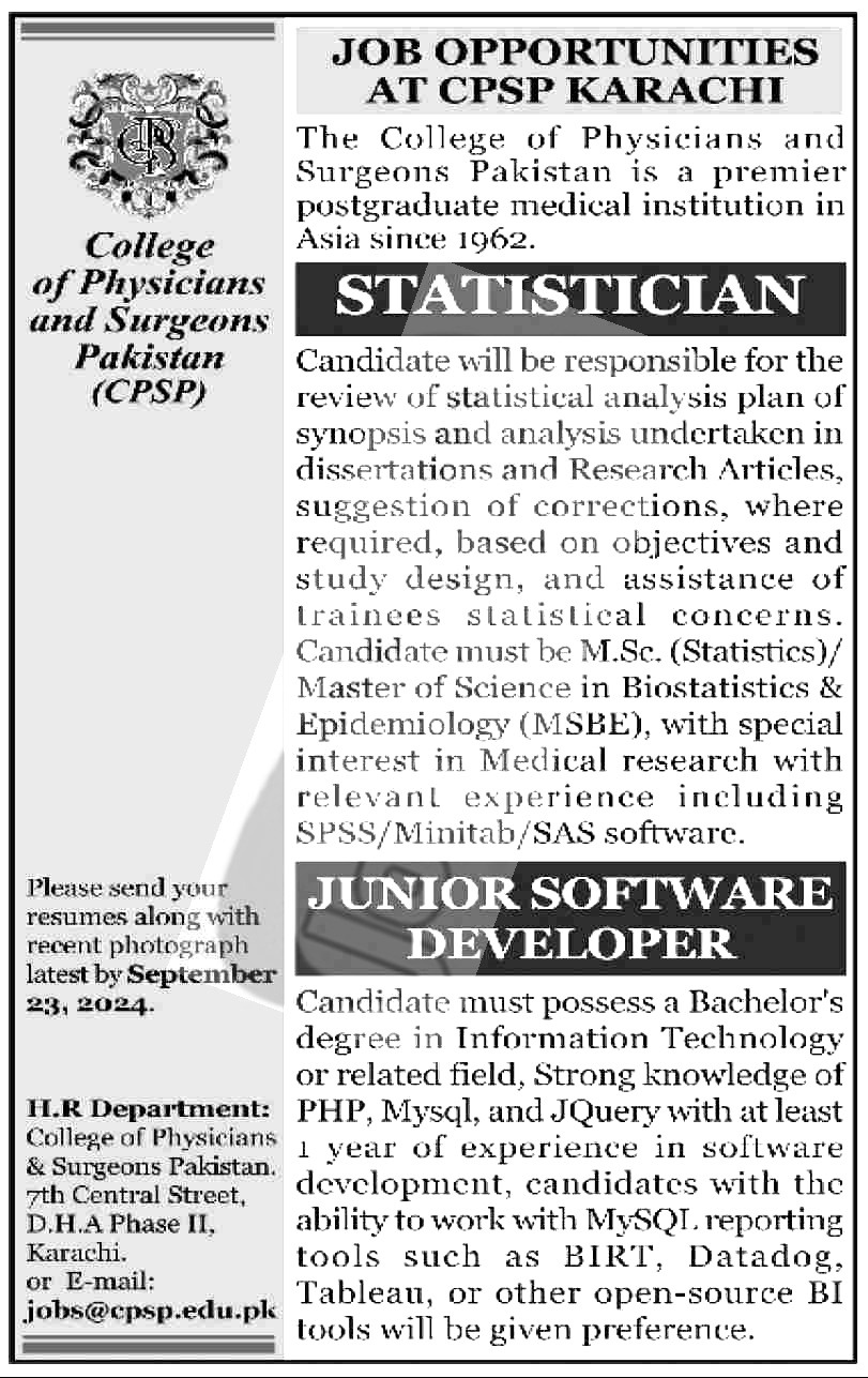 College of Physicians and Surgeons Jobs 2024