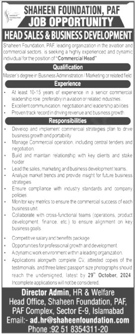 Shaheen Foundation PAF Jobs 2024