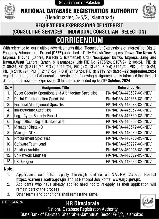 National Database & Registration Authority Jobs 2024