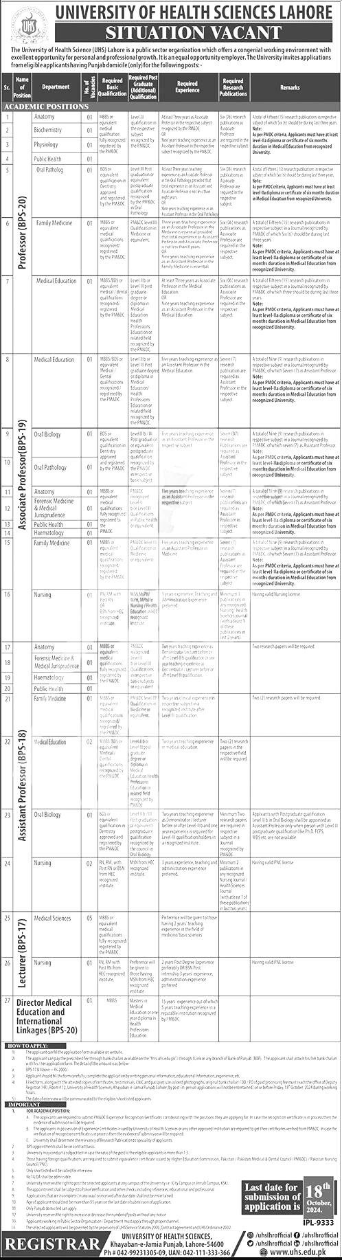 University of Health Sciences Jobs 2024