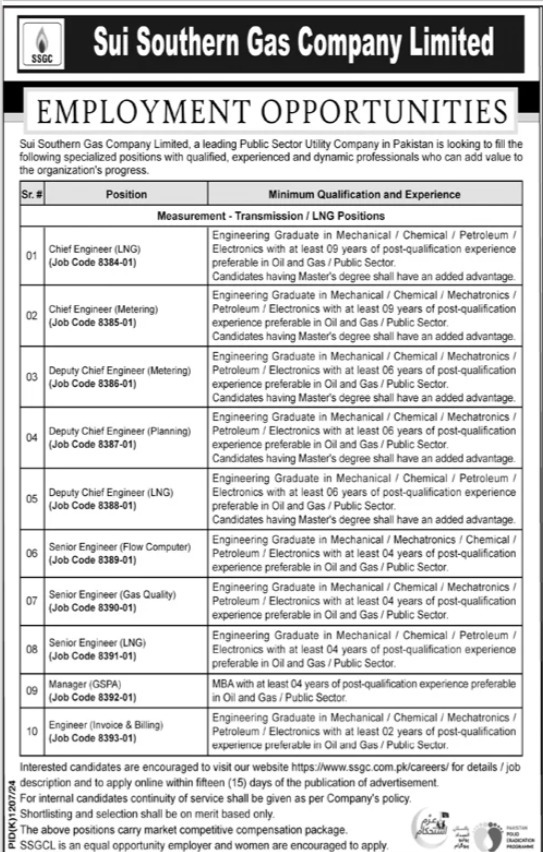 Sui Southern Gas Company Limited Jobs 2024